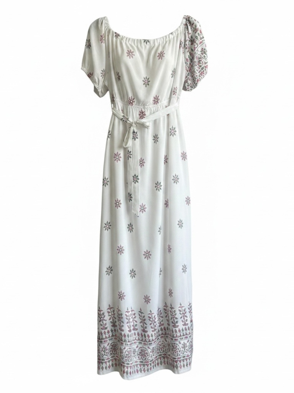 White Floral-Print Maxi Dress with Tie Waist